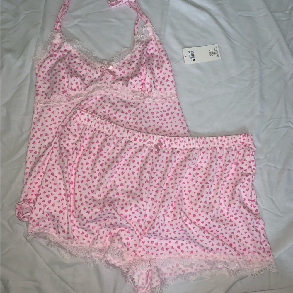 2 piece laura ashley pajama set pink hearts